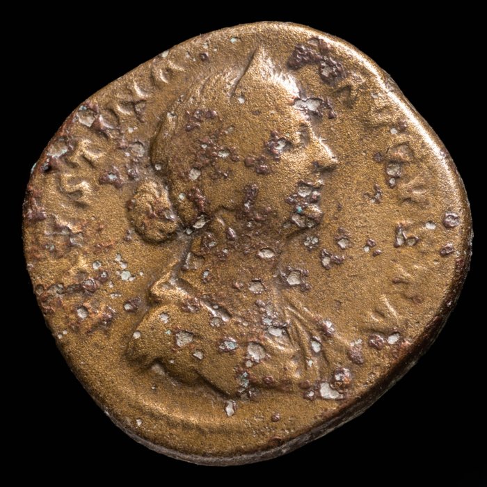 Rooman imperiumi. Faustina II (Augusta, AD 147-175). Sestertius Rome - IVNONI REGINAE  (Ei pohjahintaa)
