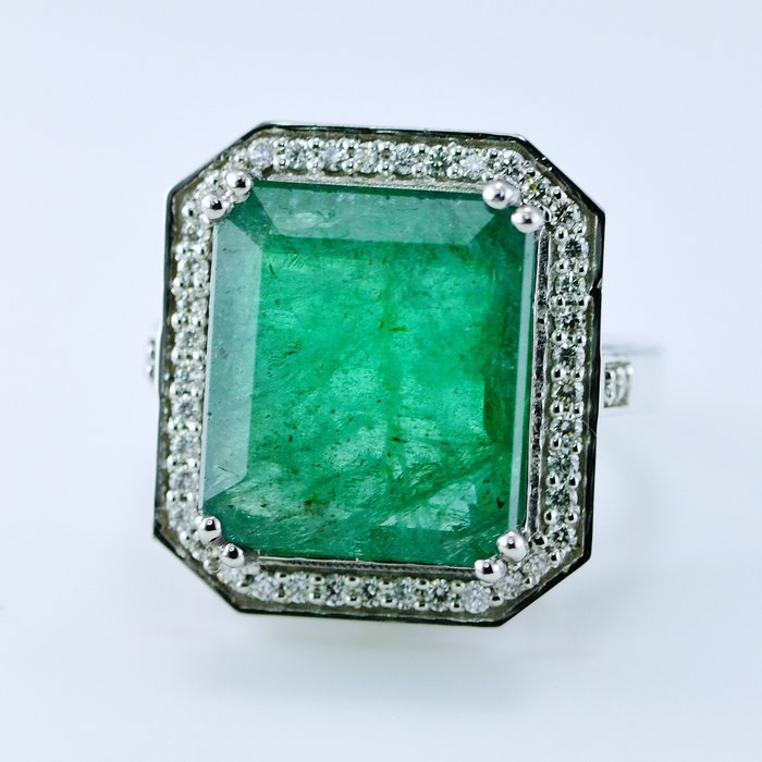 Ring Platin -  9.77ct. tw. Smaragd - Diamant