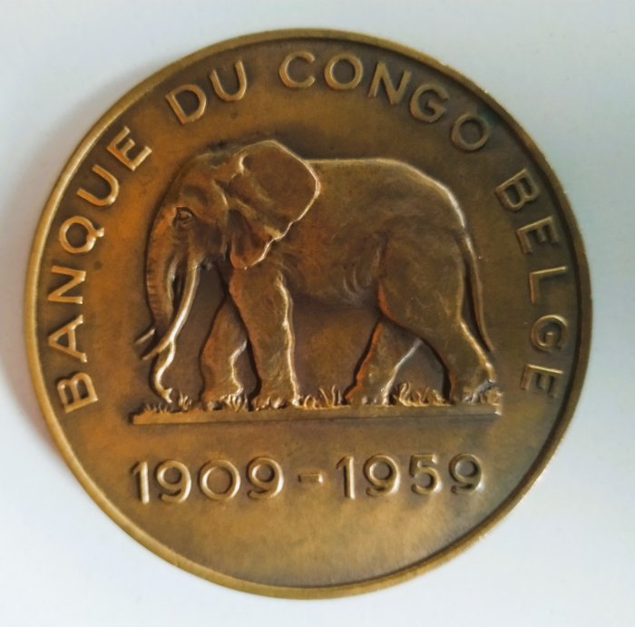 Congo Belgian. Bronze medal 1959 Banque du Congo belge - 50ème anniversaire  (Fără preț de rezervă)