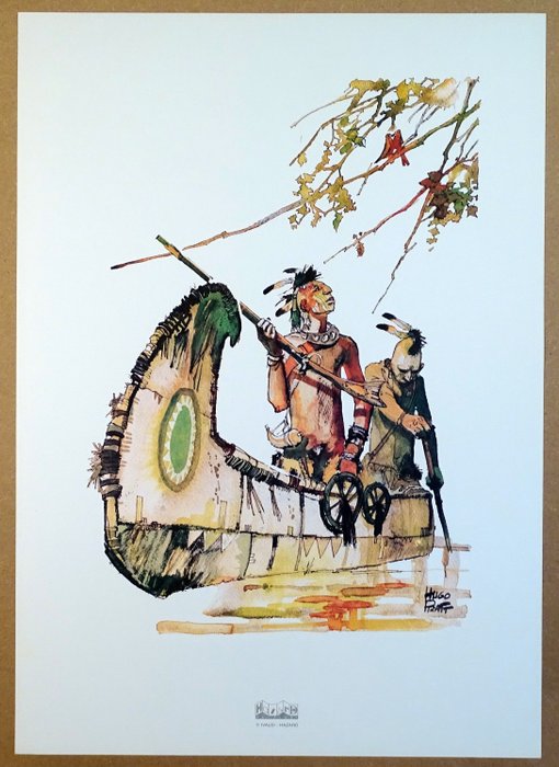 Pratt, Hugo - 1 Offset Print - Billy James - Les Indiens en canoë - Hazard Ivaldi
