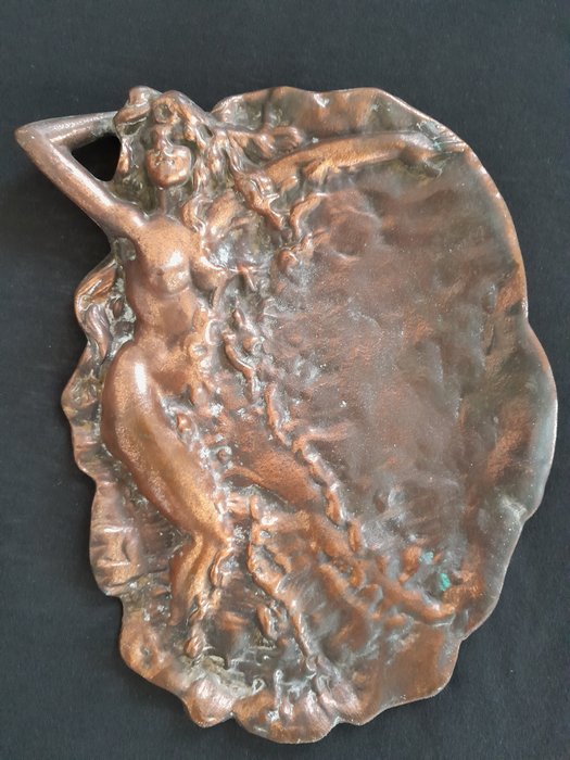 Relief, Akt Erotik Kupferbild "Nackte Dame" - 28 cm - Kupfer - 1920