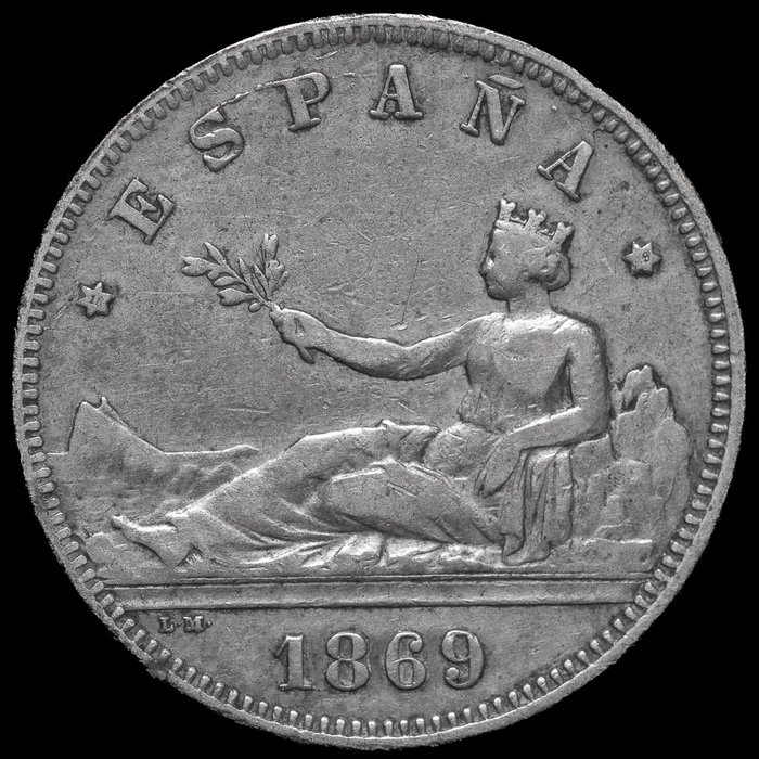 西班牙. Gobierno Provisional. 2 Pesetas 1869 *18-69 SNM  (沒有保留價)