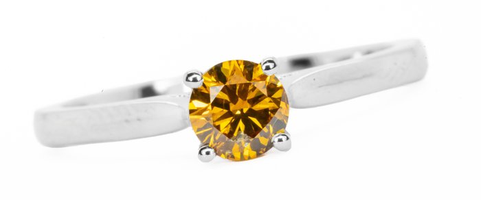 Ohne Mindestpreis - Ring - 18 kt Weißgold -  0.49 tw. Orange Diamant  (Natürlich farbig) 