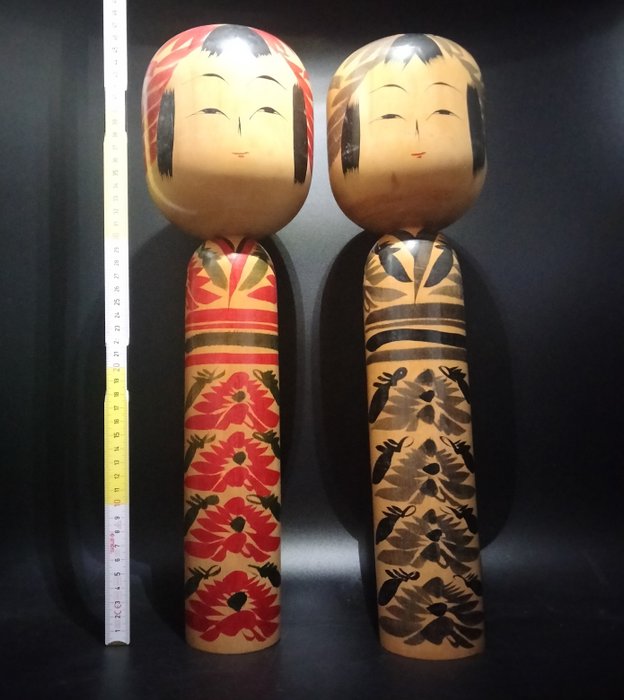 2 Vintage XXL große traditionelle Kokeshi (44cm-45cm) - Holz - Japan - japanisch