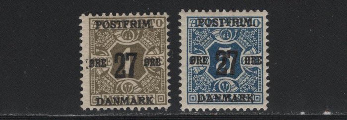 Danemarca 1918 - Două valori de amprentă într-o versiune X mai bună - Michel 84/85 X