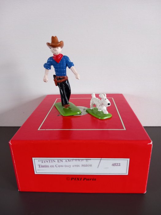 小塑像 - Kuifje- beeldje Pixi 4522- Hergé -Kuifje in Amerika- Cow-boy beeldje metaal Bobbie (1990) - 鉛