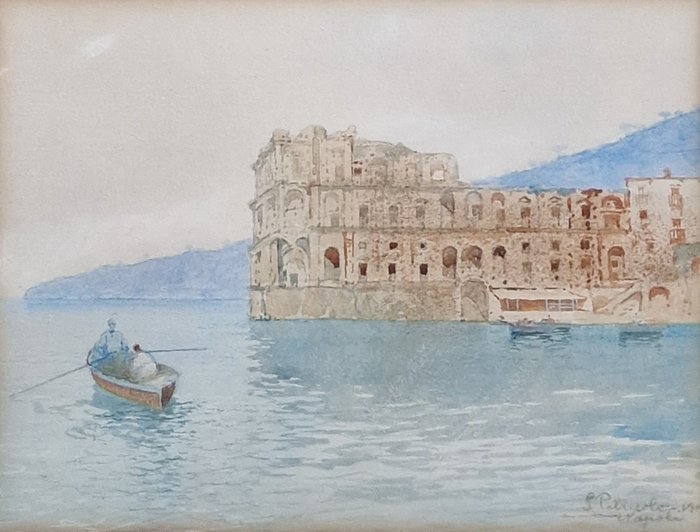 Salvatore Petruolo (1857-1946) - Marina di Napoli con Palazzo donn'Anna