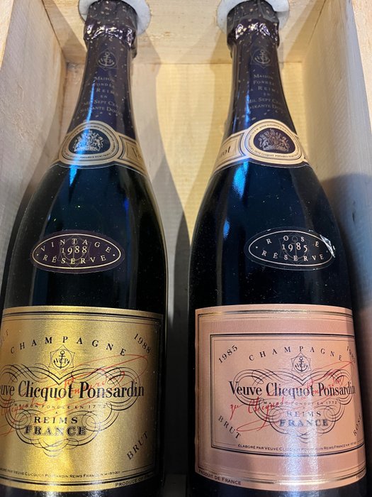 Veuve Clicquot, Brut Vintage 1988 & 1985 Vintage Rosé - 香槟地 - 2 Bottles (0.75L)