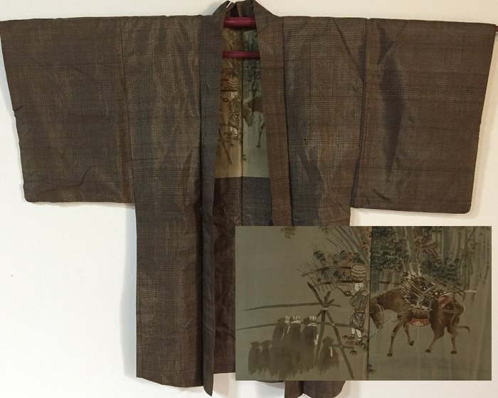 Cavalo / Quimono Japonês Vintage 羽織 Jaqueta HAORI - Seda - Japão - Período Showa - Período Heisei