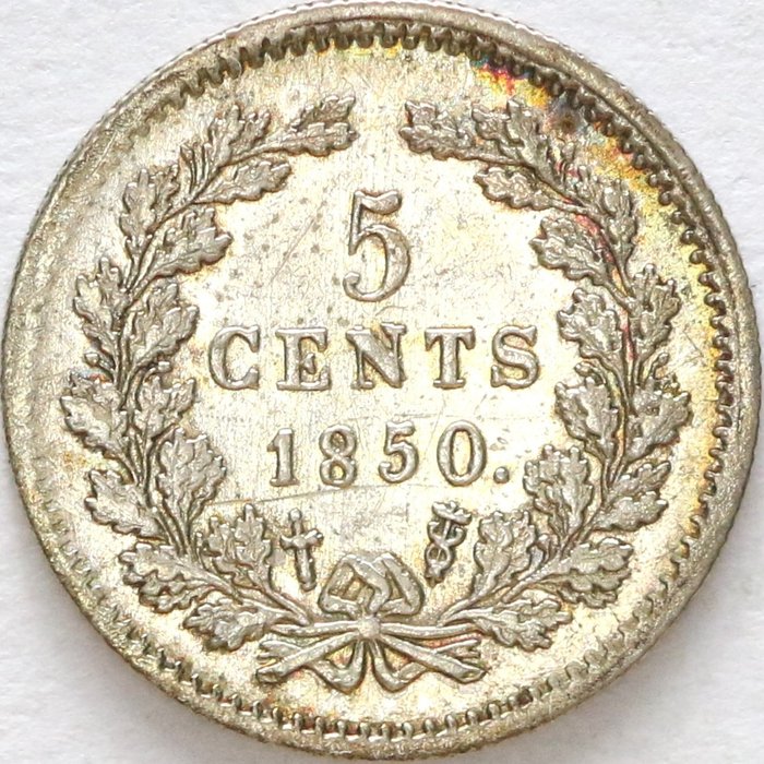 荷蘭. Willem III (1849-1890). 5 Cents 1850 PROOFLIKE  (沒有保留價)