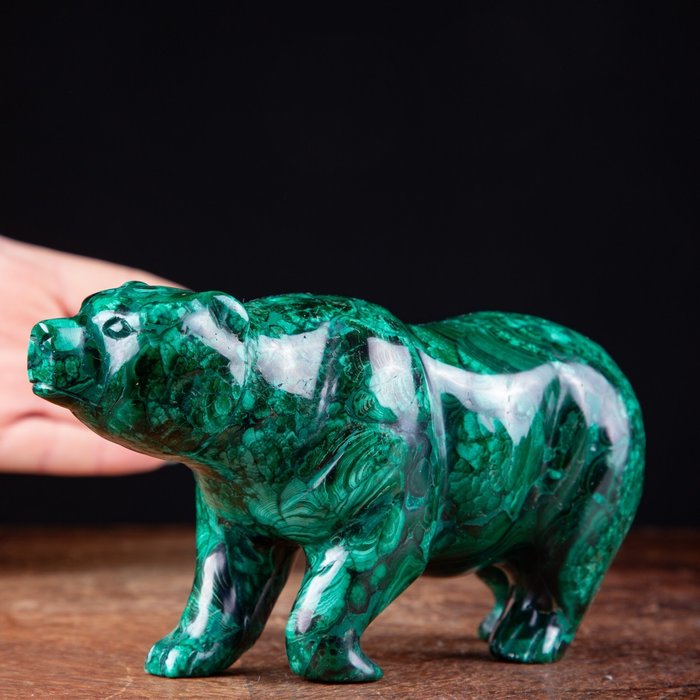 AAA Quality - Fine Carving - Malachite Bear - Height: 88 mm - Width: 187 mm- 1576 g
