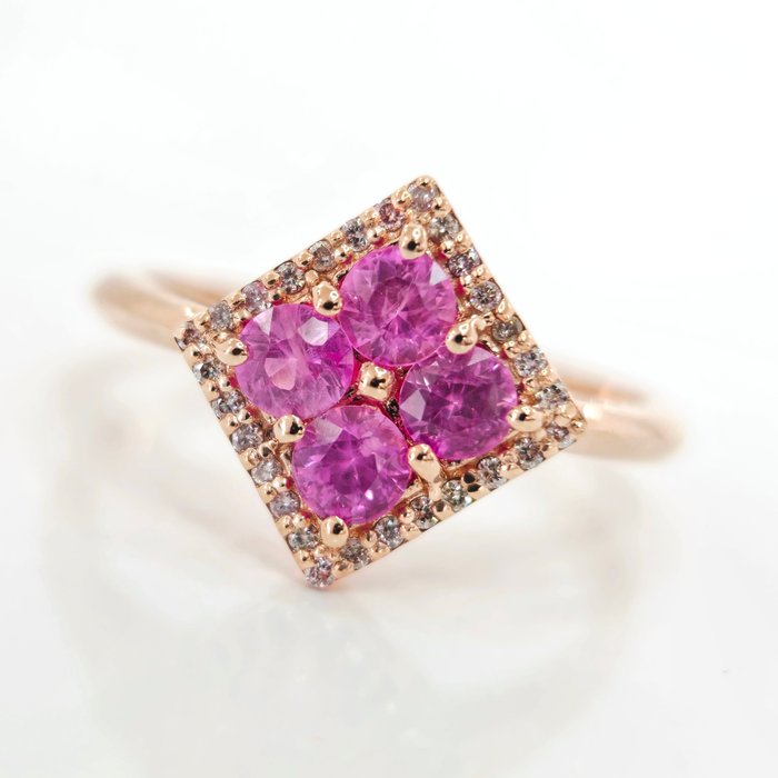 *no reserve* 0.80 ct Pink Sapphire & 0.20 ct N.Fancy Pink Diamond Ring - 2.34 gr - 14 ct. Aur roz - Inel - 0.80 ct Safir - Diamant