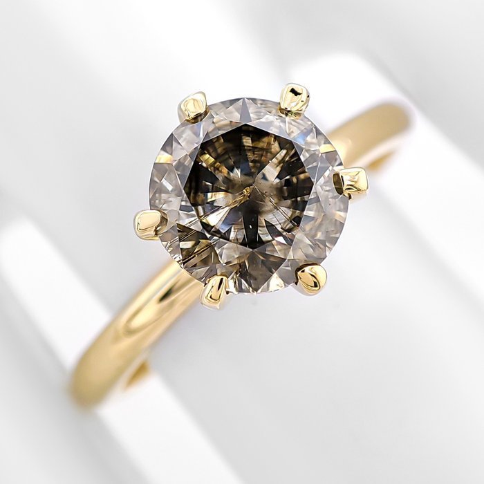 Ohne Mindestpreis - 1.67 Carat Fancy Diamond Solitaire - Ring - 14 kt Gelbgold 