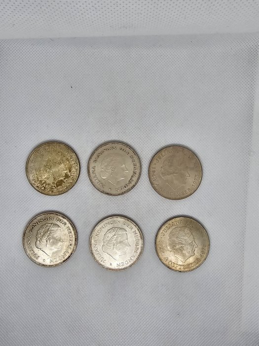 Alankomaat. 10 Gulden 1970/1973 (6 stuks)  (Ei pohjahintaa)