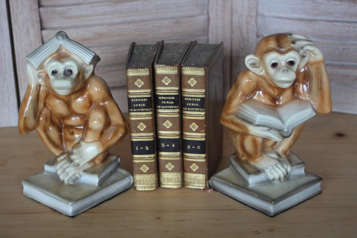Buchstütze (2) - Affen mit Büchern - Keramik