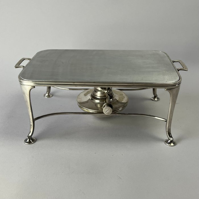 Goldsmiths & Silversmiths Company London Ltd. - Prato de servir - Art Deco - Silverplate Food warmer stand with burner - Hotplate - High quality - ca. 1910 - Aço, Banhado a prata