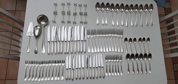 餐具套装 - Christofle - 93 件 - 银色金属珠模型 - 银盘