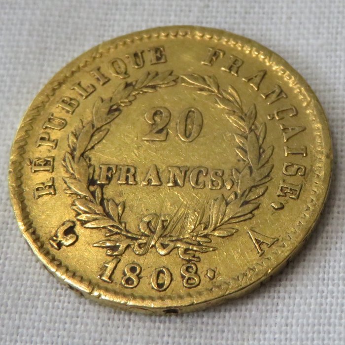 France. Napoléon I (1804-1814). 20 Francs 1808-A, Paris  (No Reserve Price)
