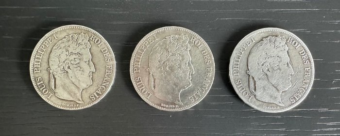 法国. 路易腓力一世(1830-1848). 5 Francs 1832-A, 1832-W et 1835-A (lot de 3 monnaies)  (没有保留价)