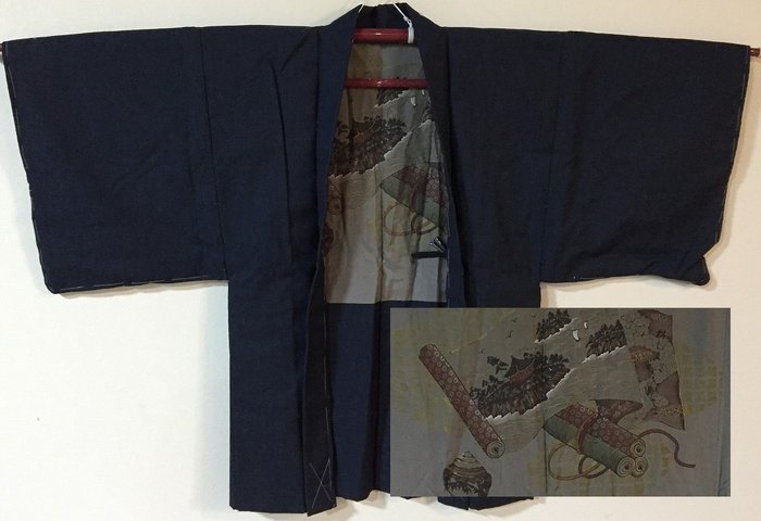 Scroll / Landskap/ Japansk Vintage Kimono 羽織 HAURI Jacka - Silke - Japan - Showa period - Heisei period