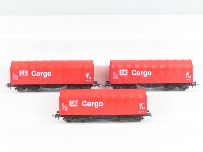 Roco H0 - 46940 - Pienoisjunaradan tavaravaunusetti (1) - 3x 4-akselinen purjevaunu Shimmns-tu 710 - DB Cargo