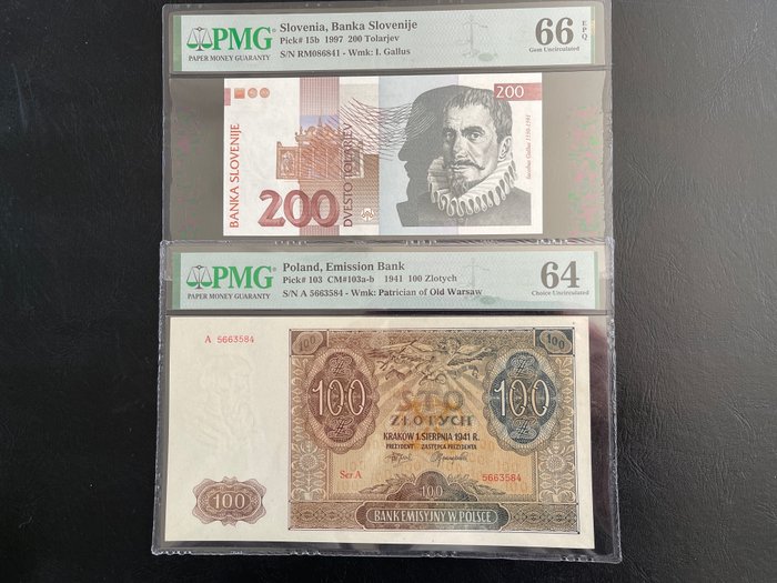 Wereld. - 2 banknotes - both graded - various dates  (Zonder Minimumprijs)