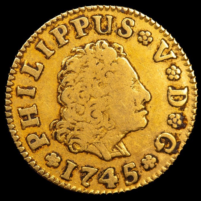 Koninkrijk Spanje. Felipe V (1700-1746). 1/2 Escudo 1745 Madrid AJ  (Zonder Minimumprijs)