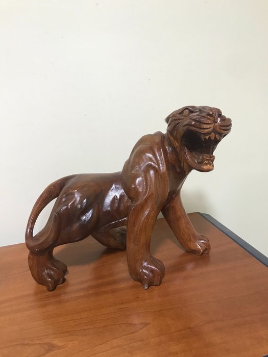 Sculptură, Tigre Ruggente - 30 cm - Lemn, Mahon