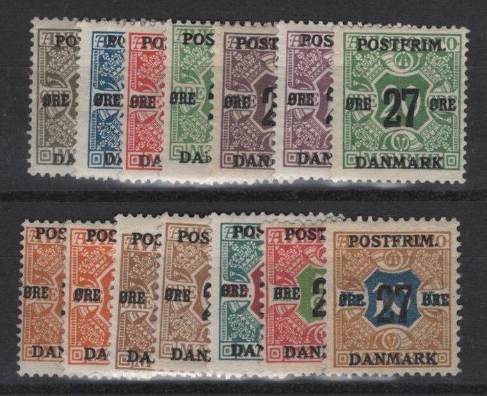 Danemark 1918 - Ensemble d'empreintes comprenant Michel no. 88 X et Y - Michel 84-96