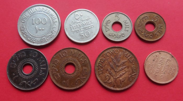 巴勒斯坦. 1, 2, 5, 10, 50 (zilver) en 100 (zilver) mils 1927 - 1945  (没有保留价)