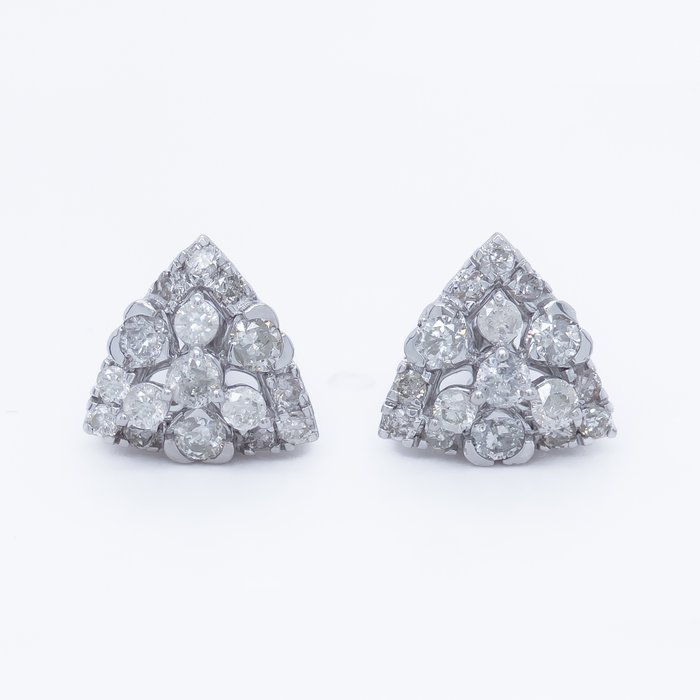 耳环 - 14K包金 白金 -  0.69 tw. 钻石  (天然) 