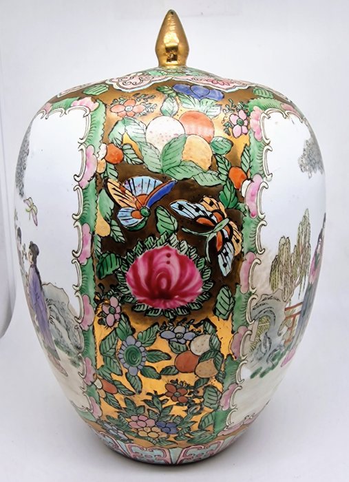 Family Rose  porcelain antique Chinese hand painted Ginger pot - Topf - Porzellan