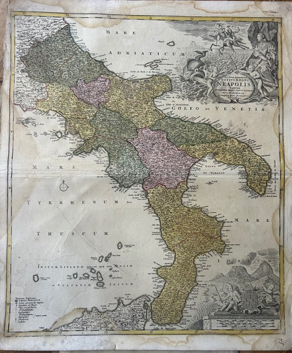 Europe, Map - Italy / Calabria/Regno di Napoli; Johann Baptist Homann - Novissima & exactissima Totius Regni Neapolis tabula praesentis belli statui accomodata et exhibita - 1701-1720