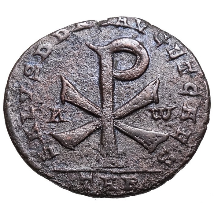 Cesarstwo Rzymskie. Magnentius (AD 350-353). Double Maiorina Trier, CHRISTOGRAMM