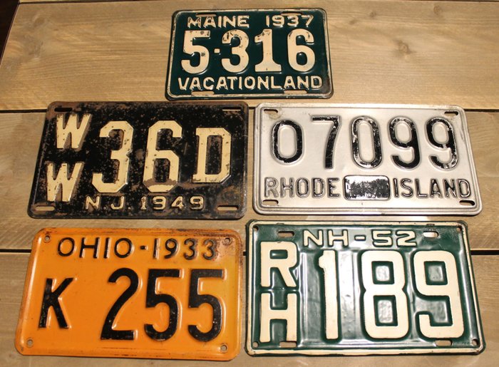 Πινακίδα κυκλοφορίας (5) - License plates - Bijzondere zeldzame set originele nummerplaten uit de USA - erg oude nummerplaten vanaf 1933 zelfs - 1930-1940