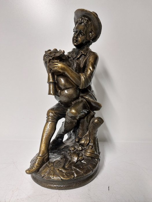 Statue, jongen met doedelzak (muziekinstrument) - 25 cm - Alabaster