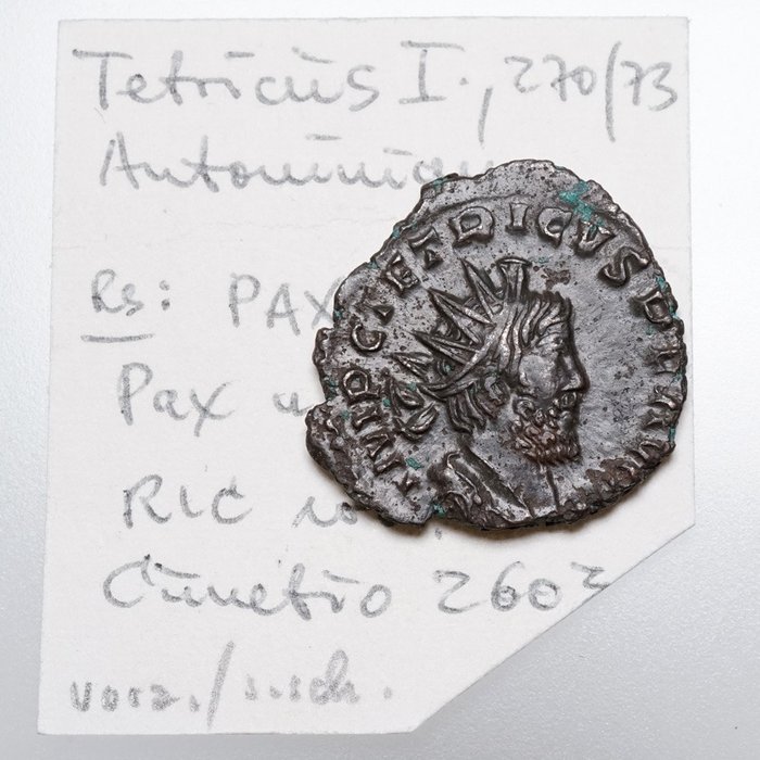 Romeinse Rijk. Tetricus I (271-274 n.Chr.). Antoninianus Trier? PAX mit Zweig  (Zonder Minimumprijs)