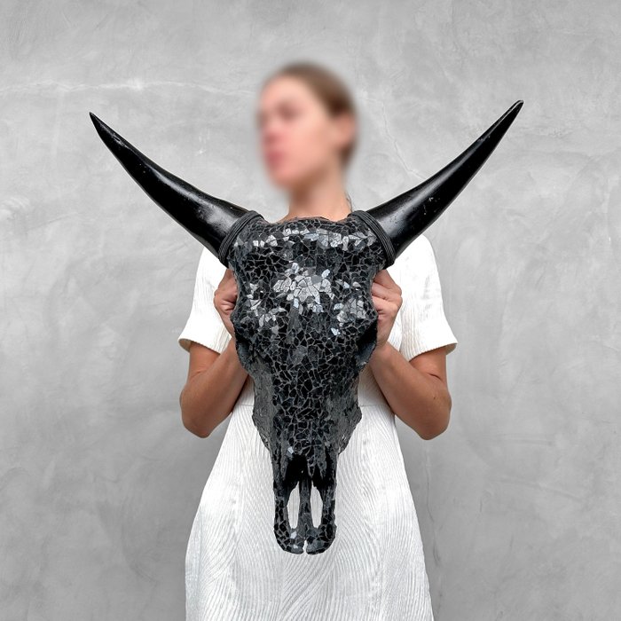 无底价 - 令人惊叹的牛头骨与玻璃马赛克镶嵌 - 颅骨 - Bos Taurus - 49 cm - 48 cm - 18 cm- 非《濒危物种公约》物种 -  (1)