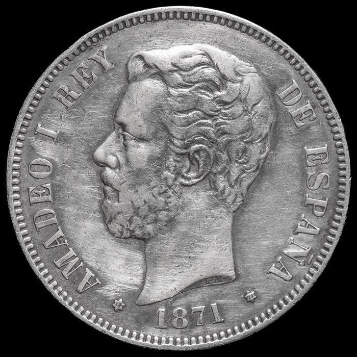 西班牙. Amadeo I (1871-1873). 5 Pesetas 1871*71 SDM  (没有保留价)