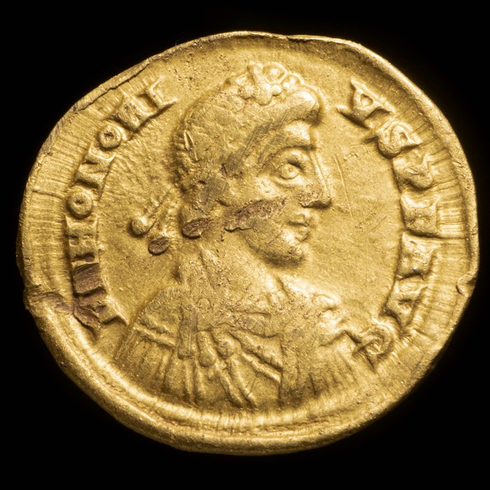 Imperio romano. Honorio (393-423 e. c.). Solidus Mediolanum - VICTORIA AVGG