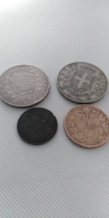 Italia, Italian kuningaskunta. Vittorio Emanuele I di Savoia (1861-1878). Lotto 4 monete 1861-1867-1873  (Ei pohjahintaa)