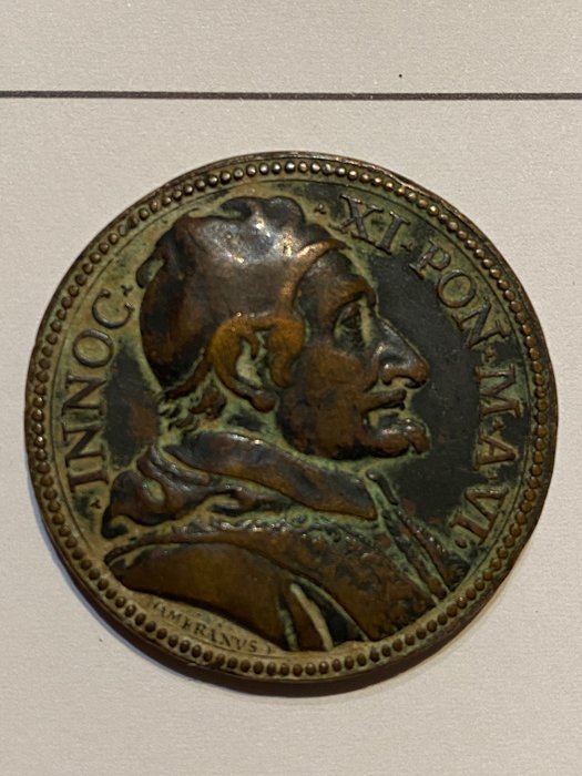 意大利 - 教皇国. Innocenzo IX (1591). Bronze medal 1682 ANNO VI per l'eresia della teoria "Quietista"  (没有保留价)