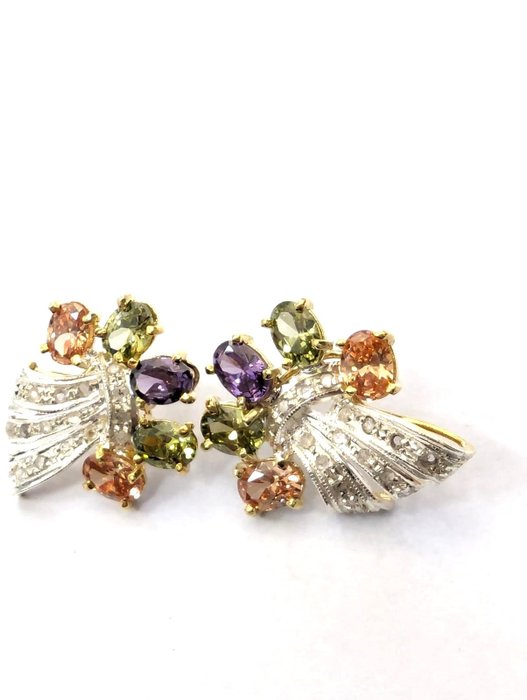 No Reserve Price - NO RESERVE PRICE - Earrings - 9 kt. Silver, Yellow gold Citrine - Diamond 