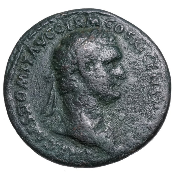 Romerska riket. Domitian (AD 81-96). As Rom, Jupiter hält Blitzbündel und Zepter  (Utan reservationspris)