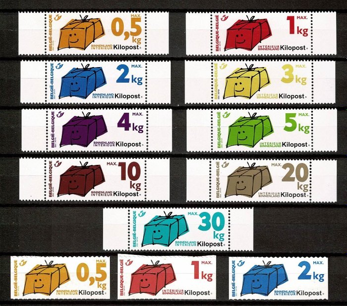 Belgien 2003 - Kilopost-/Paketmarken inkl. 3 Stück selbstklebend - OBP  Ki 1/ Ki 12