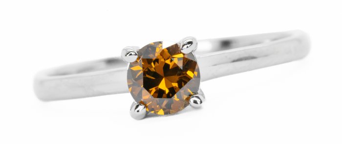 Zonder Minimumprijs - Ring - 18 karaat Witgoud -  0.52 tw. Orange Diamant  (Natuurlijk gekleurd) 