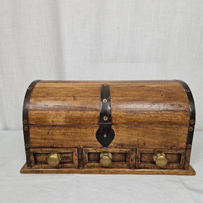 Cofre - Caja de almacenamiento de madera maciza con cajón - Cobre, Madera