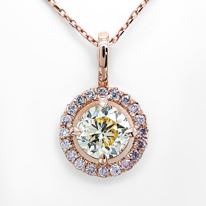 Zonder Minimumprijs - 1.15 Carat Fancy Yellow VS1 and Pink Diamonds - Hanger - 14 karaat Roségoud 