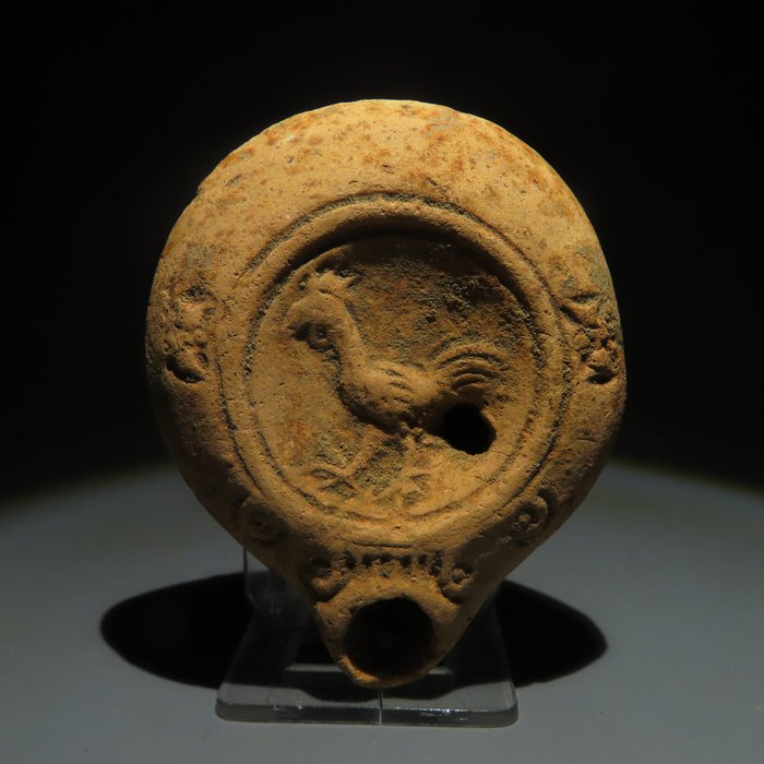 Starożytny Rzym Terakota Lampa naftowa. I-IV wiek n.e. Długość 8,3cm.