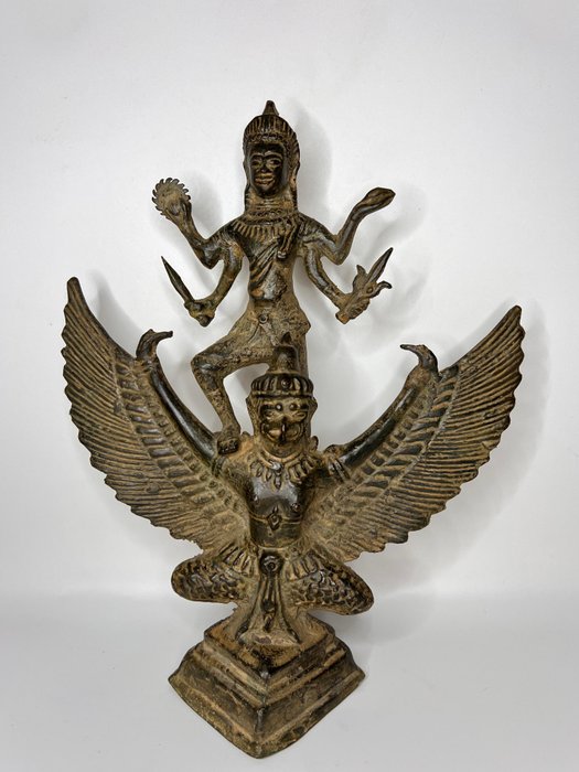 Sri Vishnu Bhagawan på Garuda fugl - Bronzeskulptur - Thailand  (Ingen mindstepris)